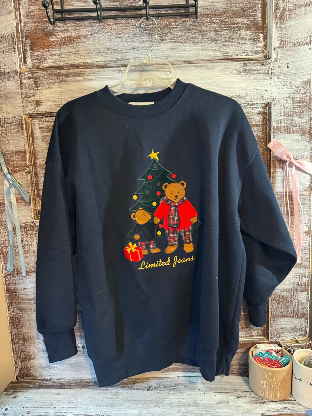 The Limited Navy Bear Holiday Sweatshirt